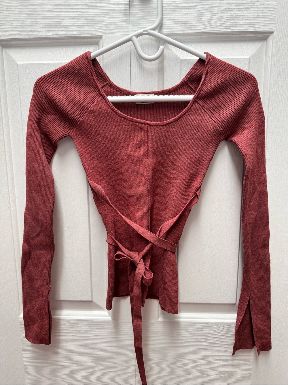 [Wilfred] Long-Sleeve Ribbed Wrap Top in Dusty Rose